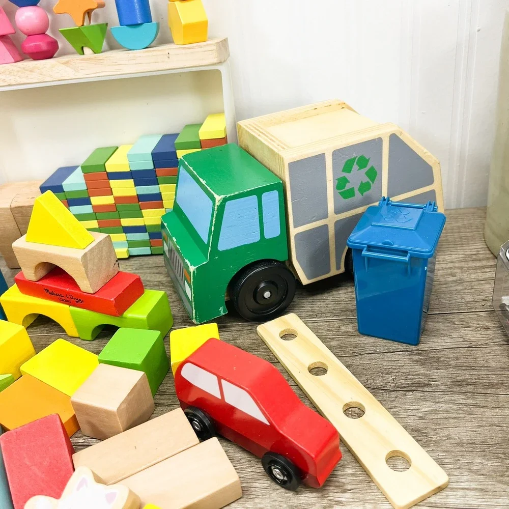 Montessori Wooden Building Blocks, Melissa and Doug Dump Truck and Wood Blocks